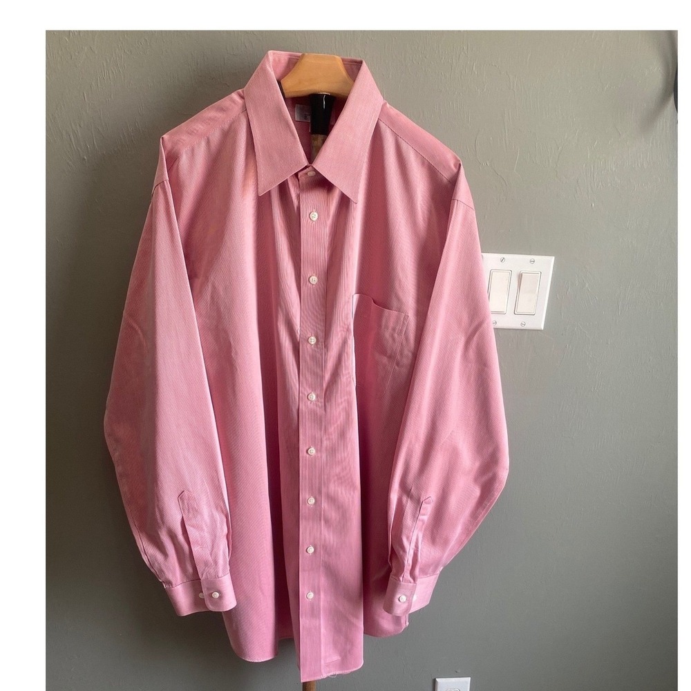 Enro Non-Iron EZCool Mens Dress Shirt Pink Micro Stripe 17.5 35-36 Tall Cotton